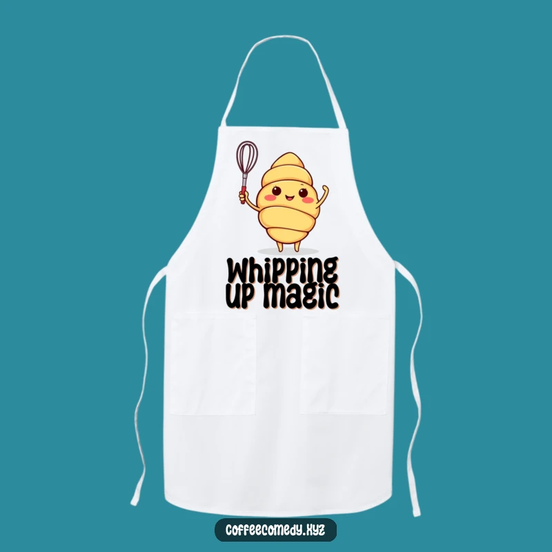 Funny Croissant Apron: Cheerful Waving Baker Character, Kitchen Fun & Practical Funny Gift