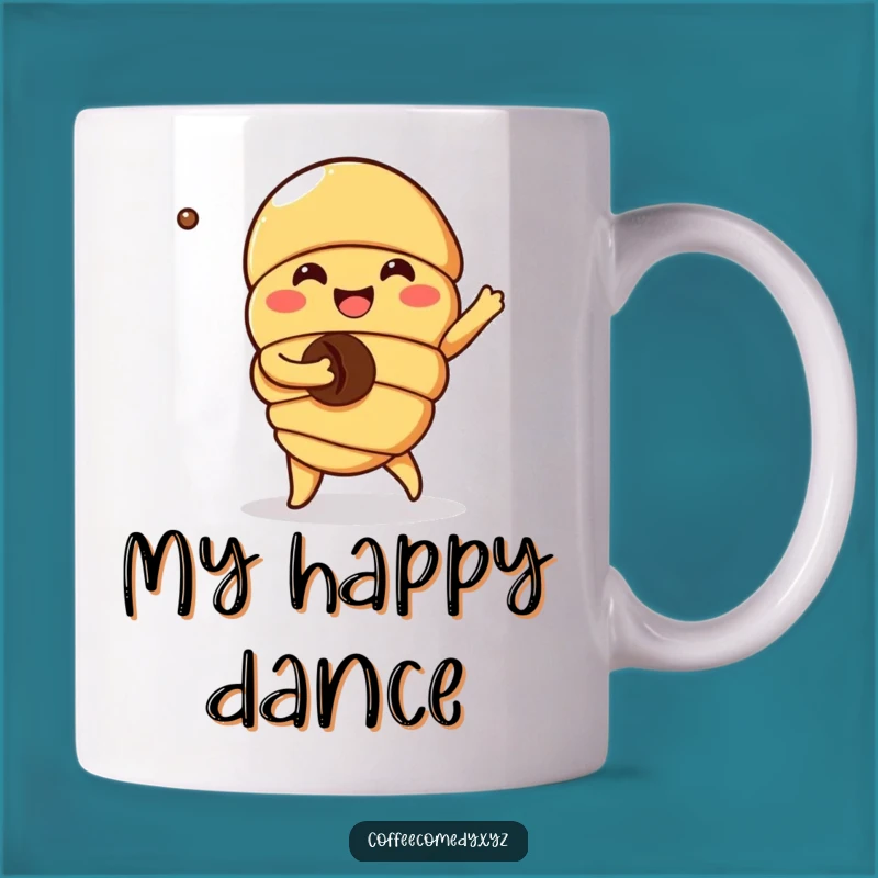 Funny Kawaii Croissant Mug: Joyful Dance Gift, Perfect Coffee Lover's Treat!