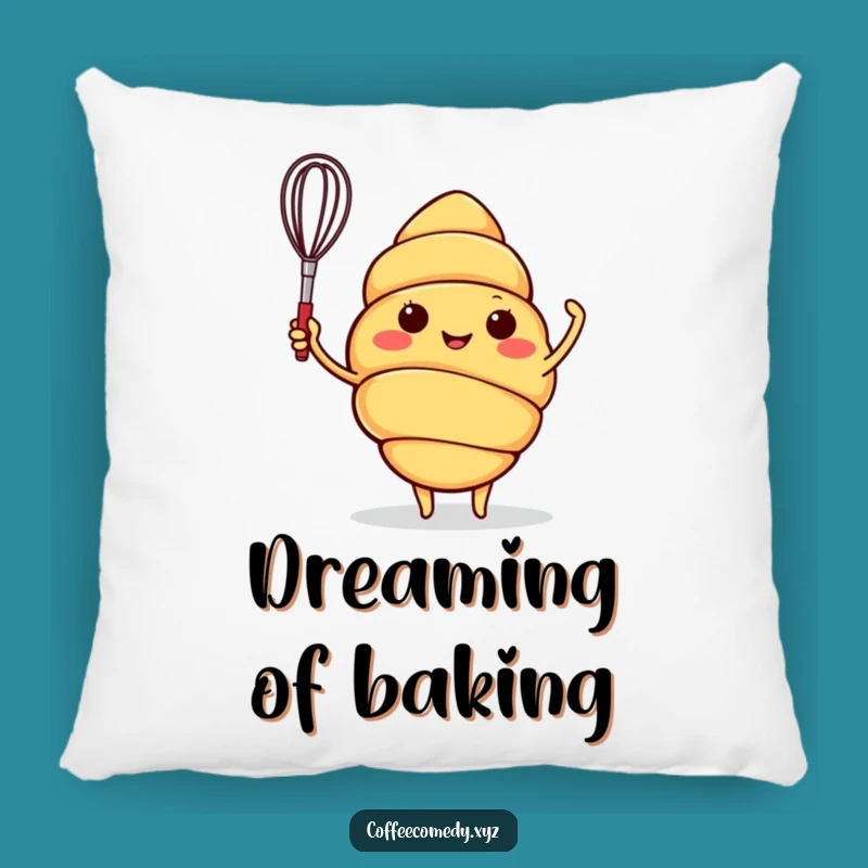 Funny Croissant Pillow: Soft Cushion with Cheerful Waving Baker, Comfy Funny Gift