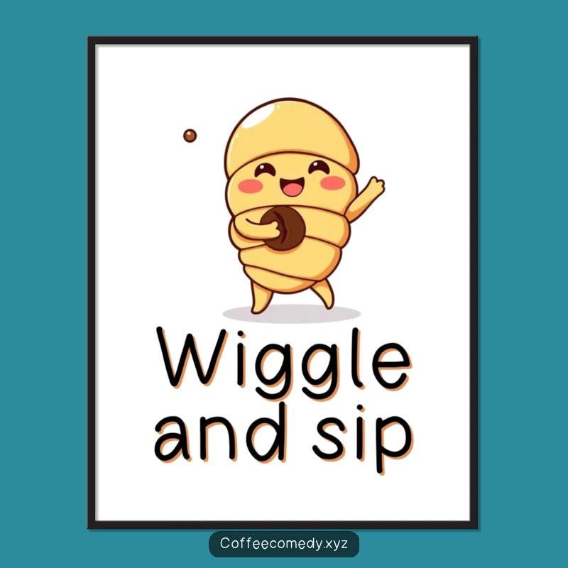 Funny Kawaii Croissant Digital Art: Joyful Dance, Instant Kitchen Decor Gift!