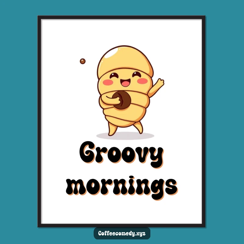 Funny Kawaii Croissant Poster: Joyful Dance Art, Perfect Kitchen Decor Gift!