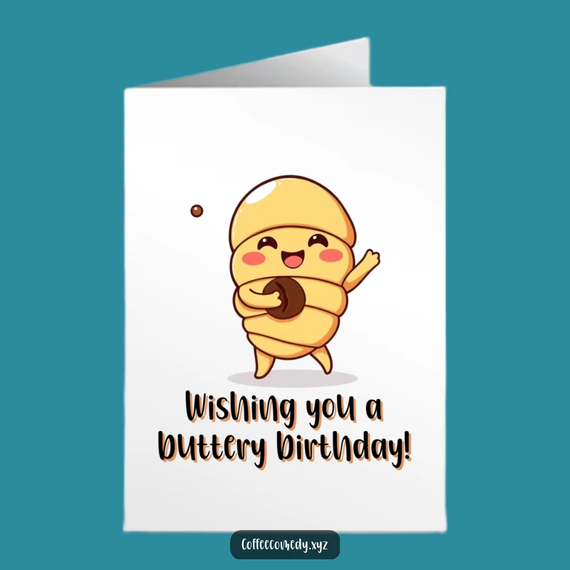 Free Printable Kawaii Croissant Birthday Card: Funny Downloadable Gift for Coffee Lovers