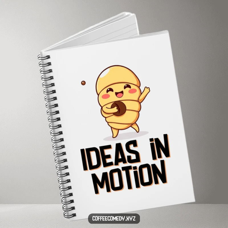 Funny Kawaii Croissant Notebook: A joyful character dancing with a coffee bean, perfect for writing recipes and culinary notes.