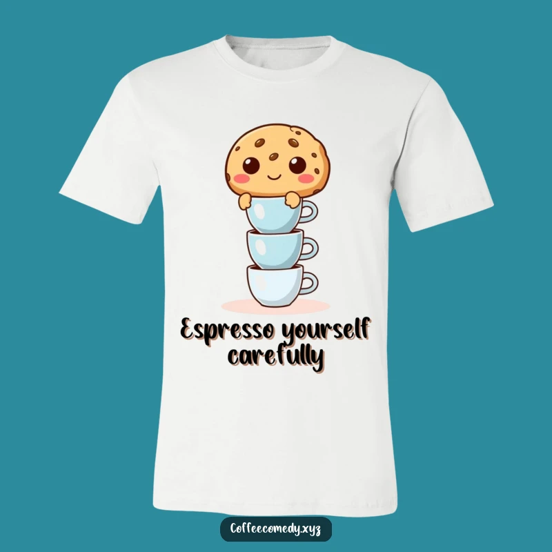 Funny Cookie T-Shirt: Mischievous Cup Balancer Tee, Comfy Cotton for Funny Gift